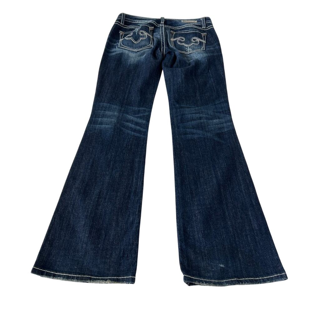 Rerock for Express Women's Boot Cut Jeans Sz 4R Blue Low Distressed Y2K Western - Picture 2 of 8